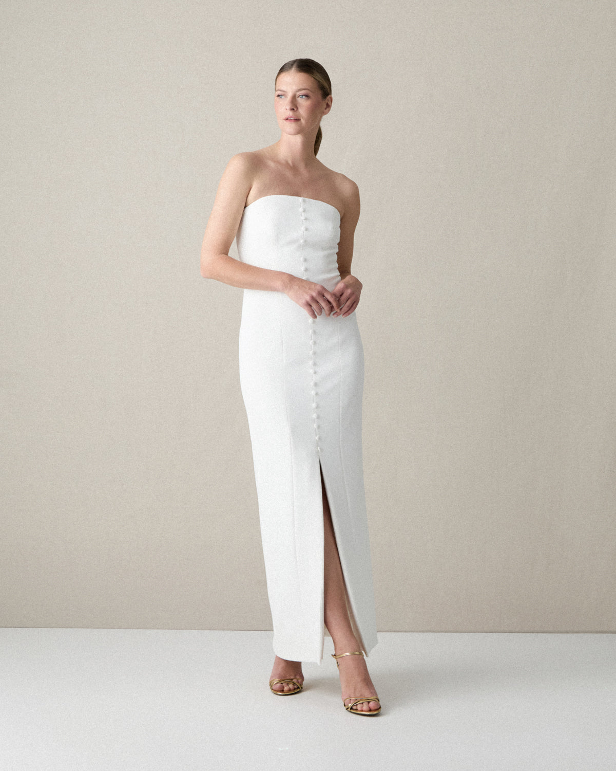 VESTIDO PALABRA HONOR BOTONES